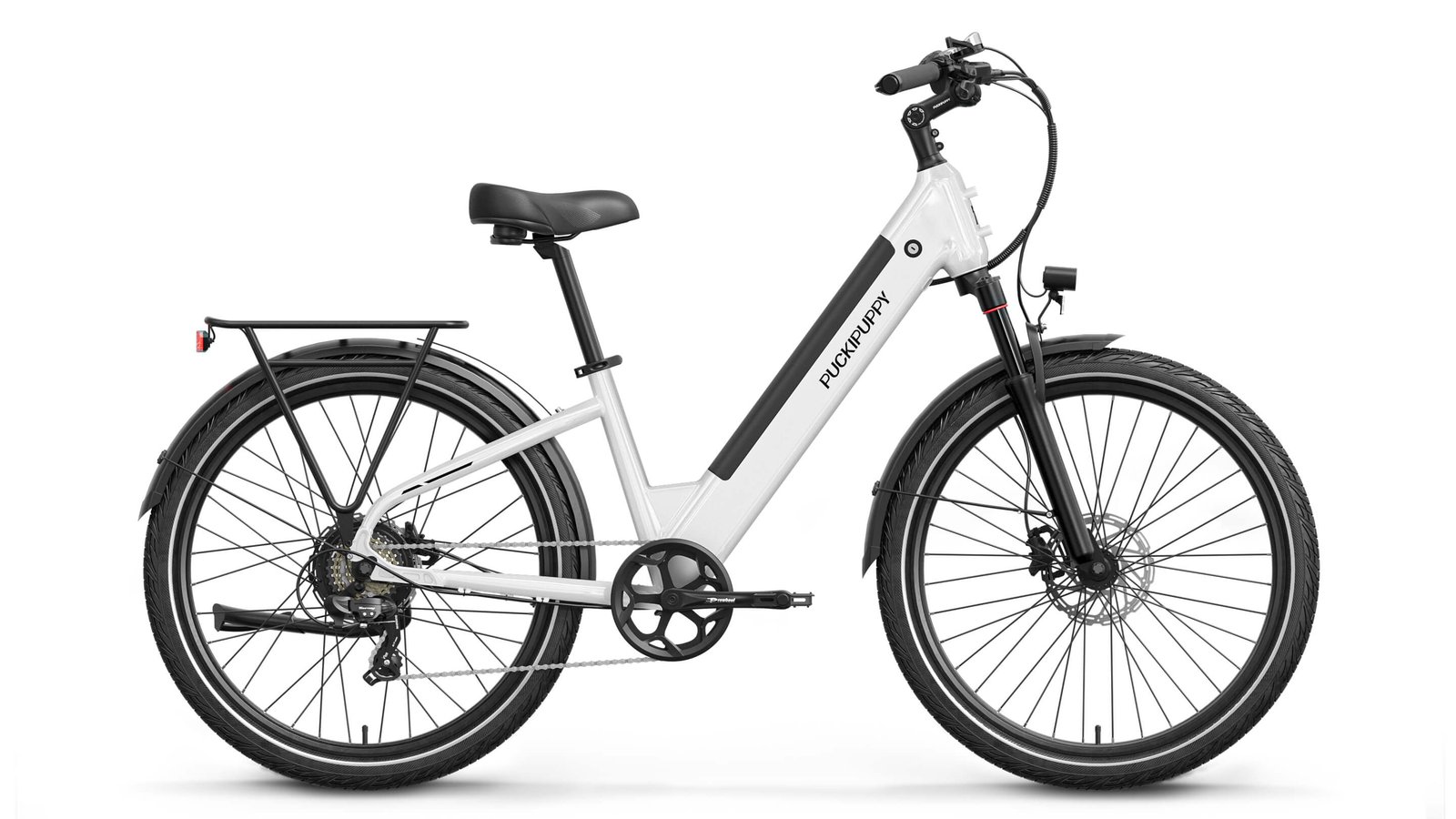White Puckipuppy electric bike cutout