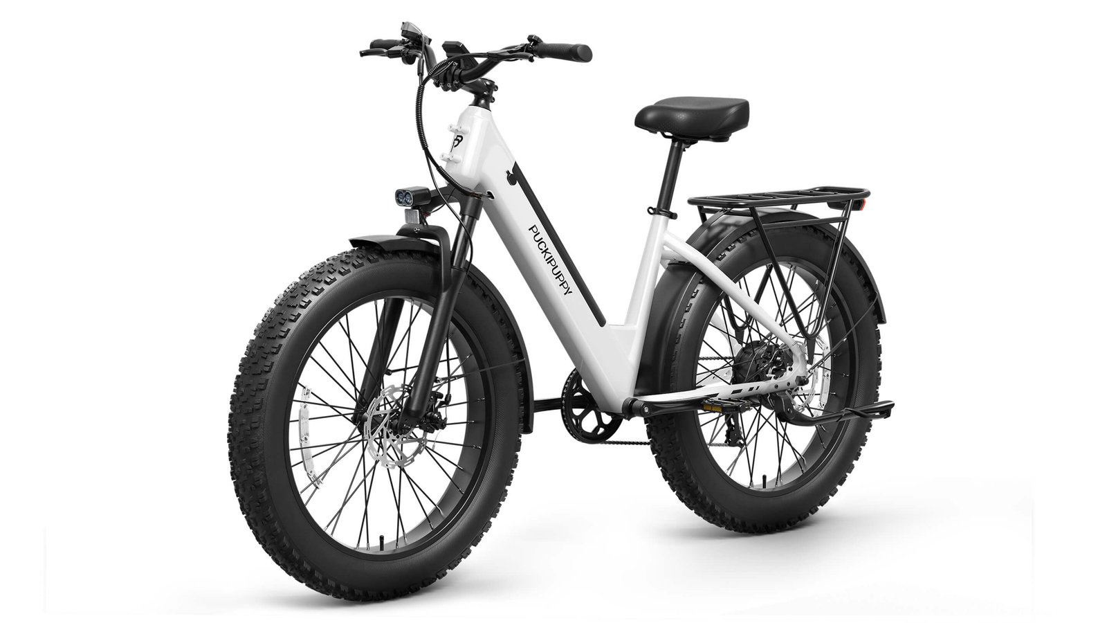 White fat tire Puckipuppy electric bike