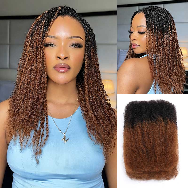 Ombre brown afro kinky bulk human hair for braiding and twists