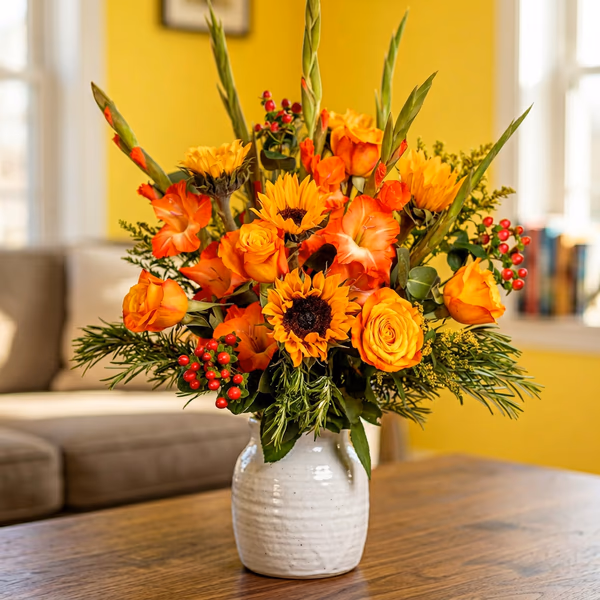 A selection of fresh flower arrangements shown in a styled interior