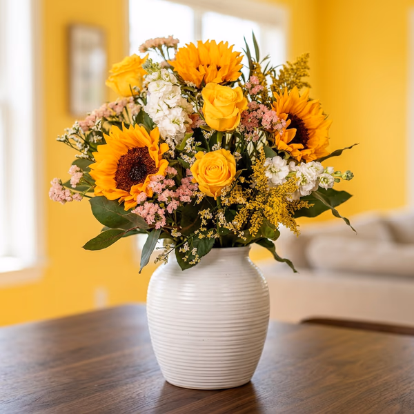 Sunflower Meadow bouquet with yellow flowers and green foliage