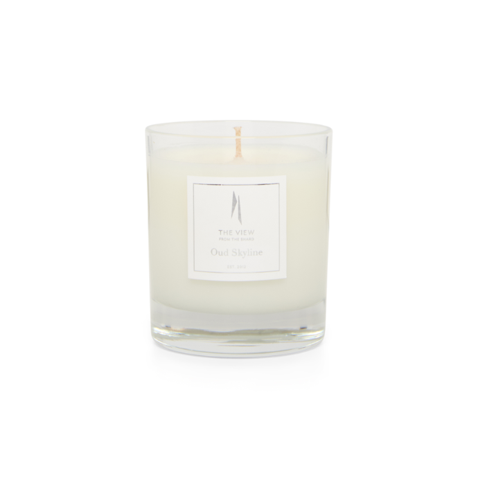 Shard Oud Skyline Candle in its glass jar
