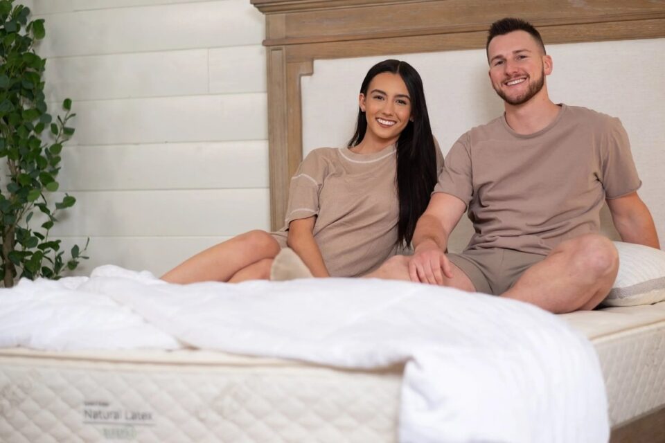 Sleep EZ latex mattress shown in a bedroom setting