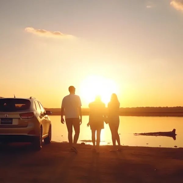 Familie bei einer Autoreise mit getönten Fahrzeugscheiben