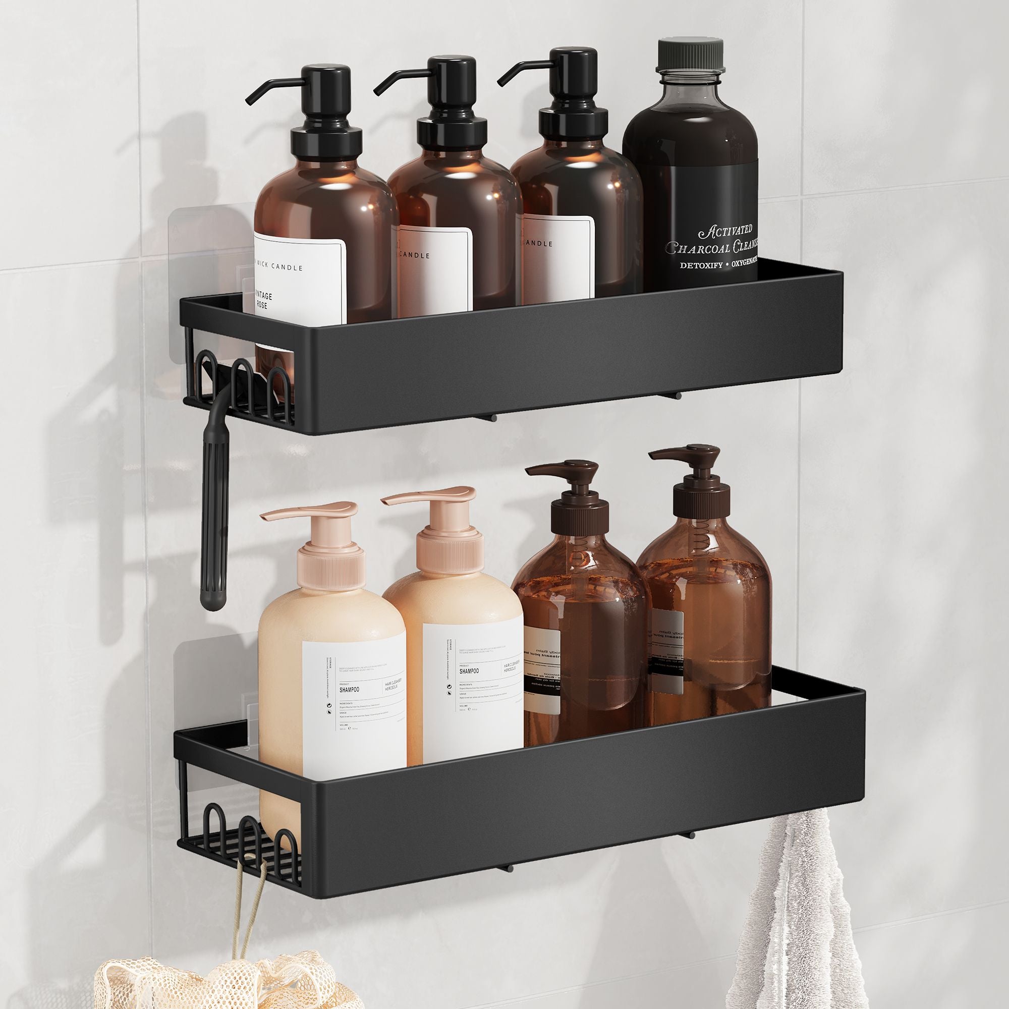 Étagères de douche adhésives Songmics en acier noir