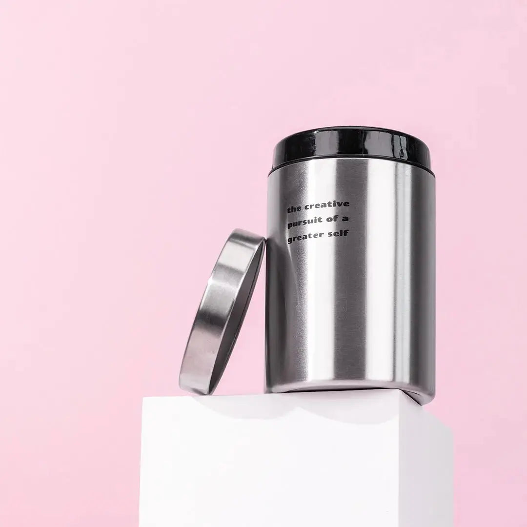 Spacegoods Chrome Storage Tin on a surface