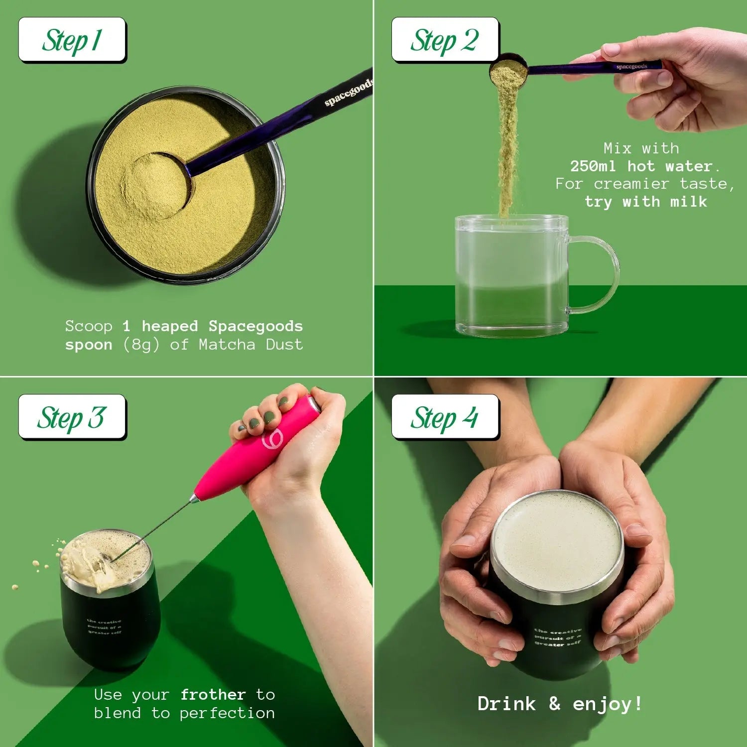 Spacegoods Matcha Dust preparation steps