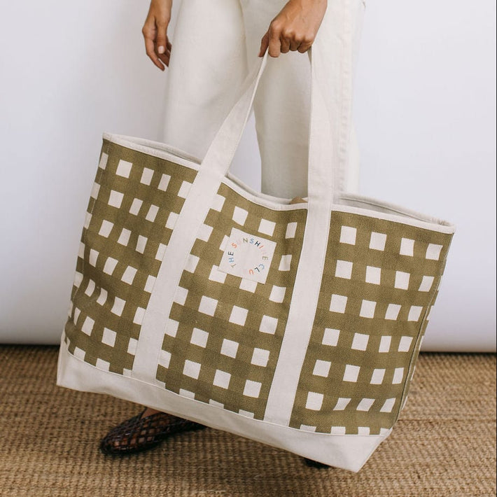 Sunshine Tienda painted gingham canvas tote