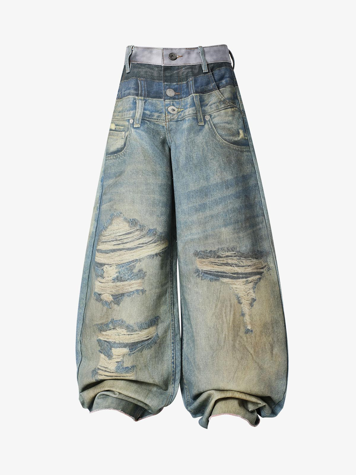 Thesupermade Inc 3D graphic distressed gradient wide-leg jeans