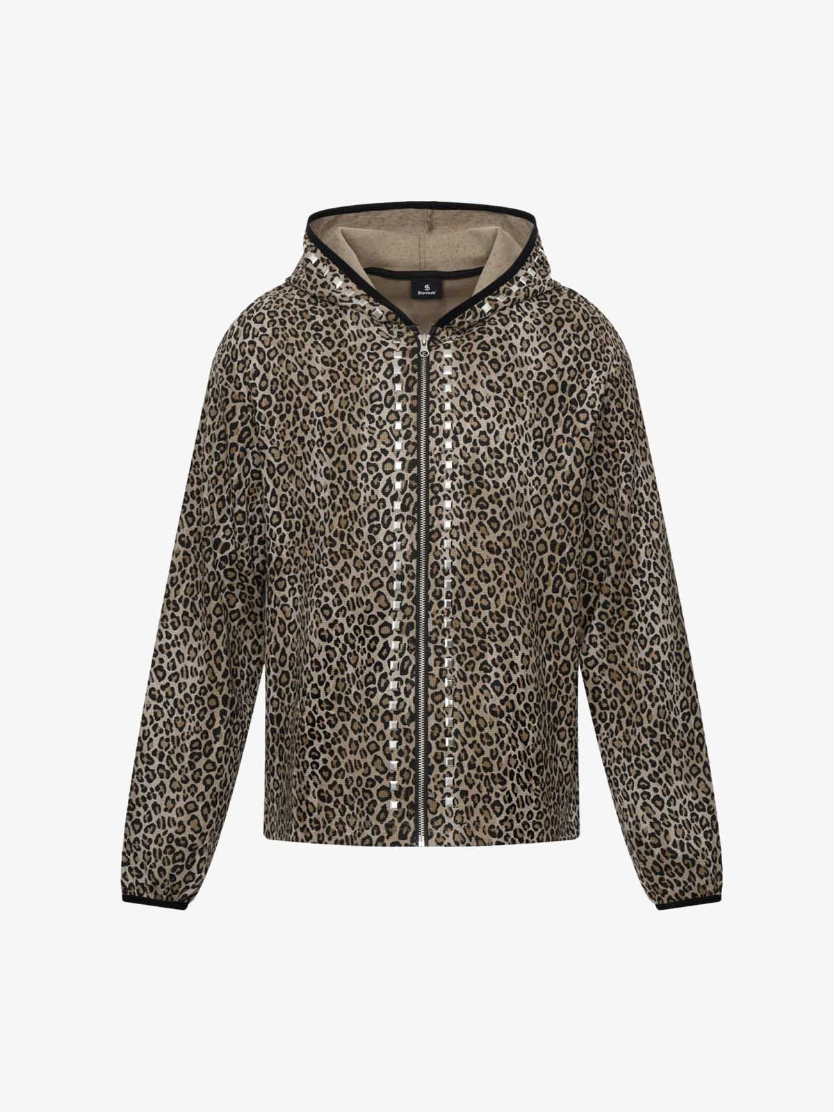 Thesupermade Inc leopard studded zip hoodie