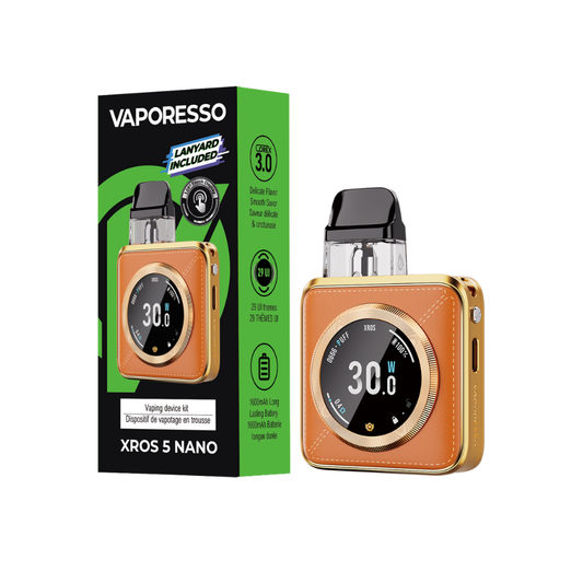 Orange Vaporesso Xros 5 Nano pod kit with lanyard