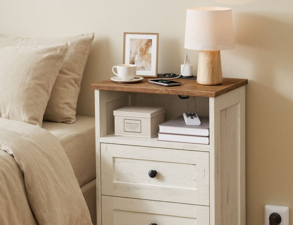 Table de chevet VASAGLE avec tiroirs et ports USB