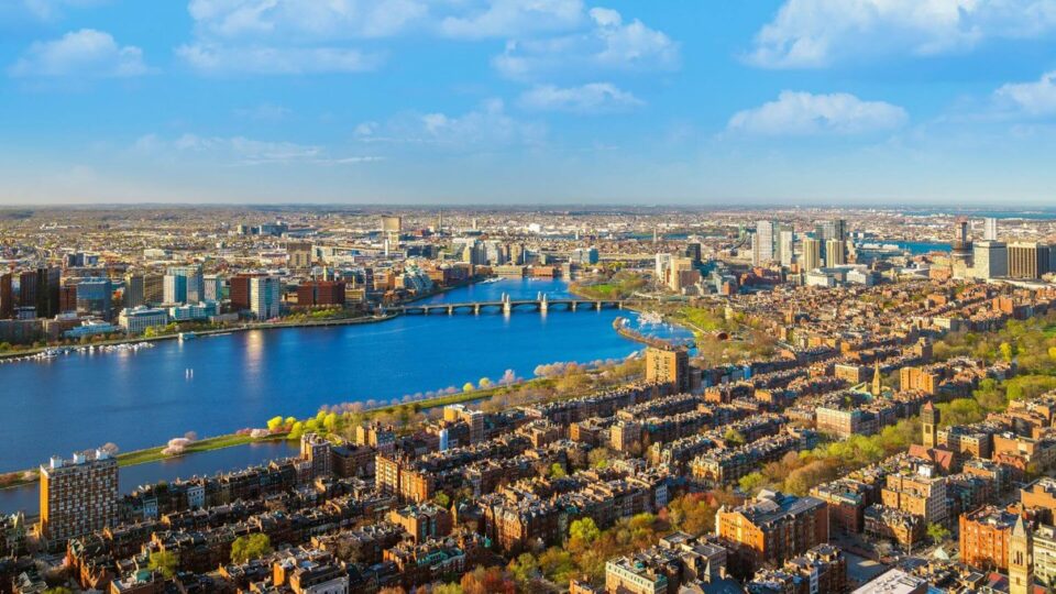 Boston skyline and Charles River seen from View Boston