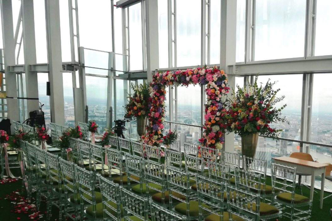Floral ceremony setup at The View from The Shard