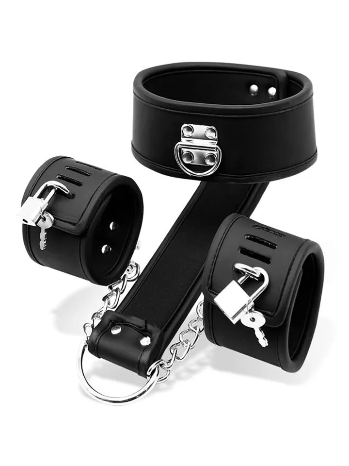 Halsband- und Handfesseln-Set aus veganem Leder von Woome