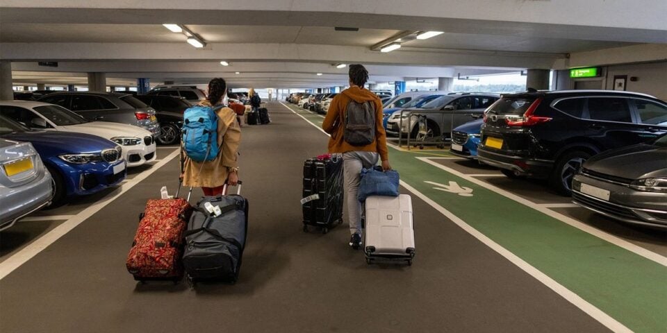 Rows of parked cars at an airport car park
