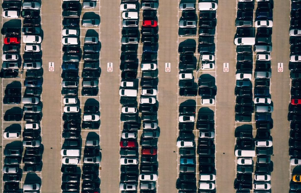 Aerial view of an airport car park