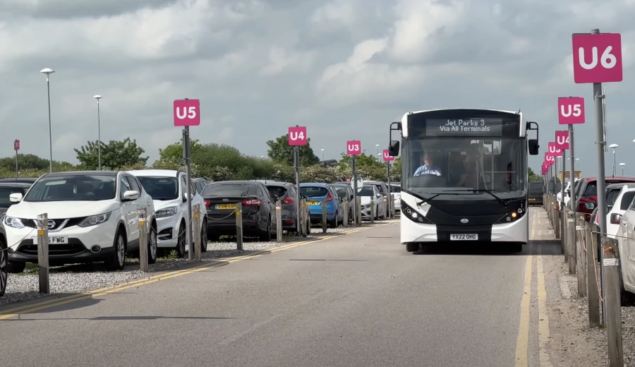 JetParks shuttle bus driving through an airport car park