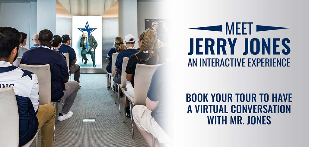 A stadium display featuring Dallas Cowboys owner Jerry Jones