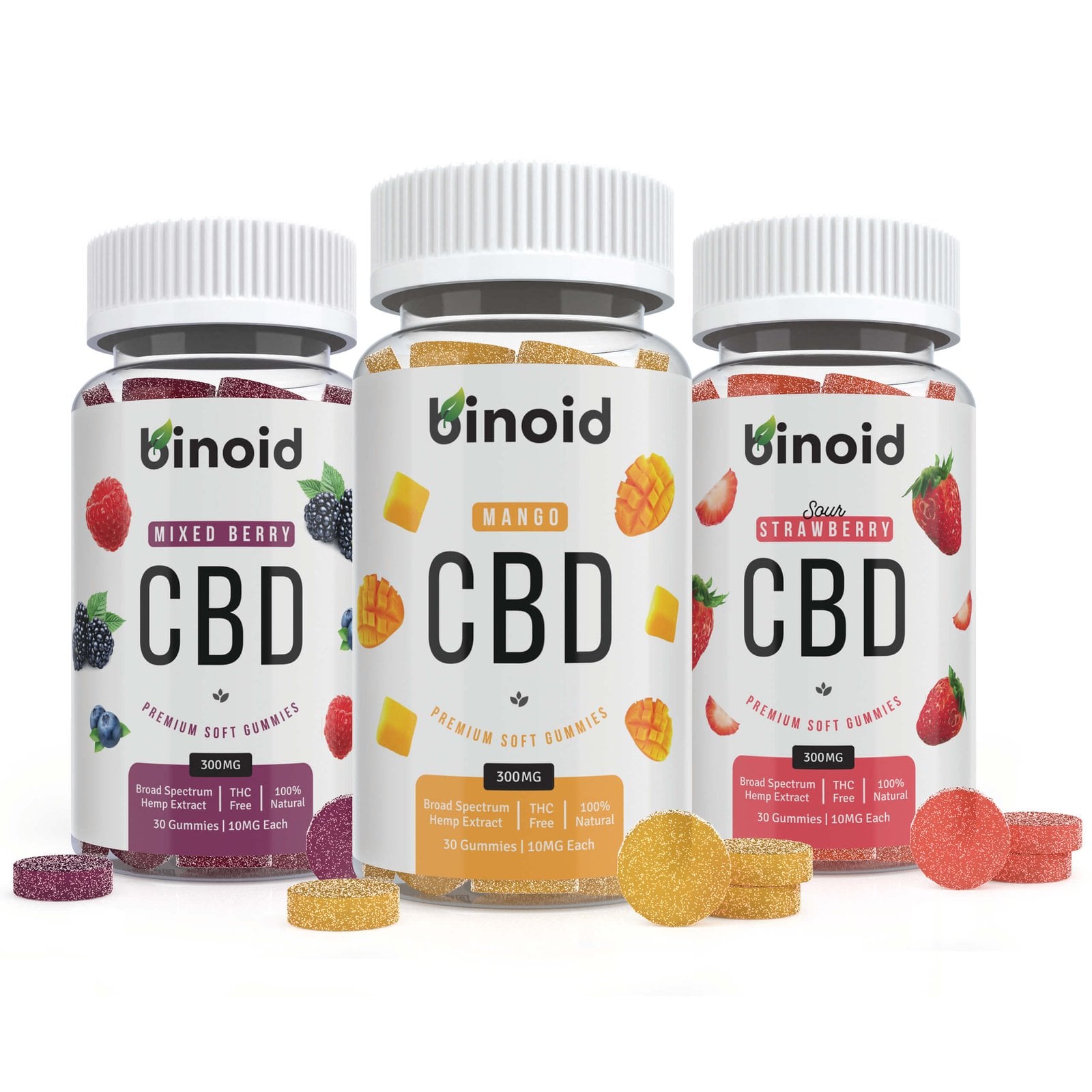Binoid CBD gummy products arranged together