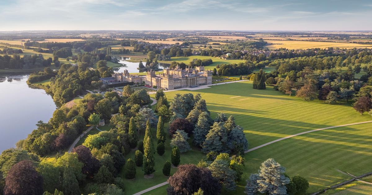 Aerial view of the gardens and grounds at Blenheim Palace