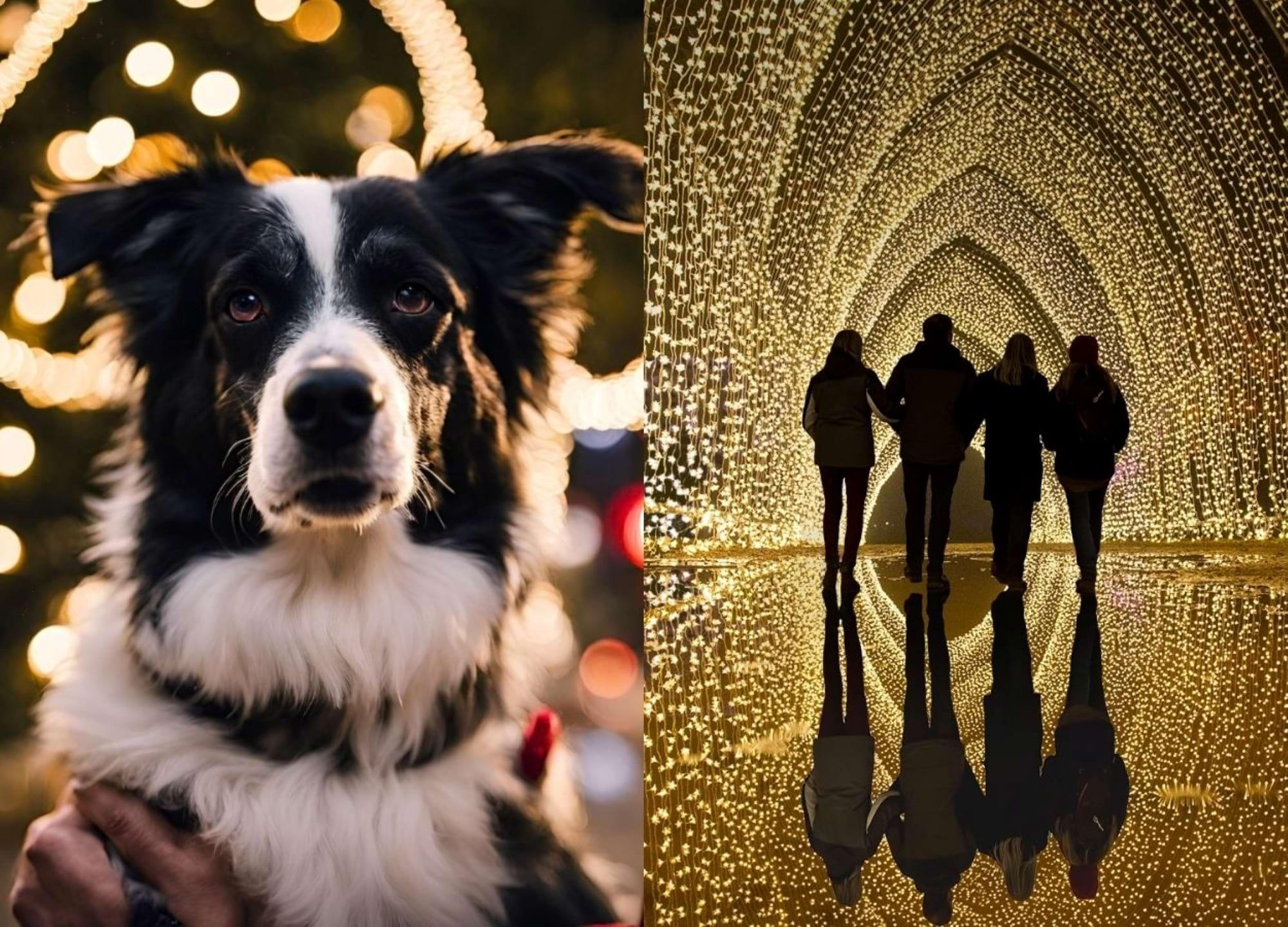 Visitors walking through festive lights at Blenheim Palace
