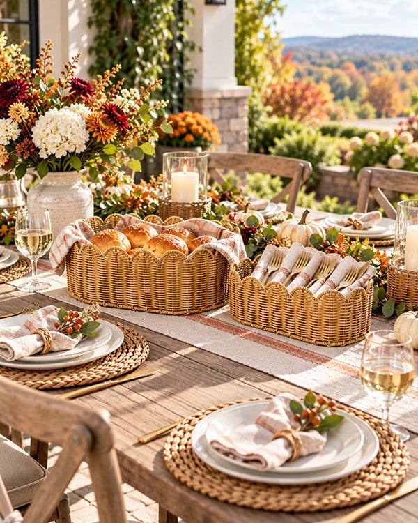 Scalloped wicker storage baskets in a set