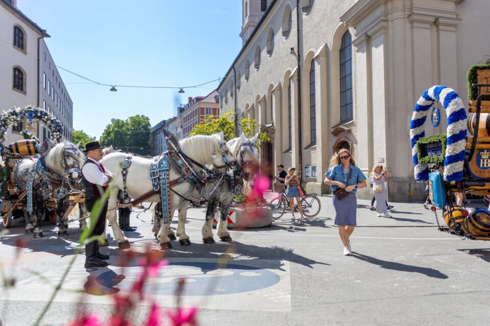 Pferdekutschen auf einer Straße in einer Stadt