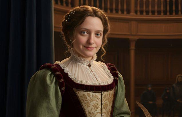 A woman in Shakespearean dress in a Frameless portrait experience