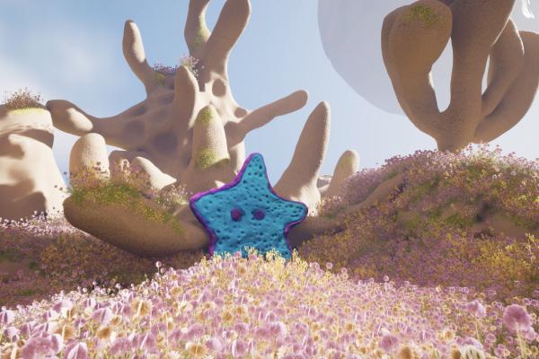 Playful monster artwork in an immersive installation