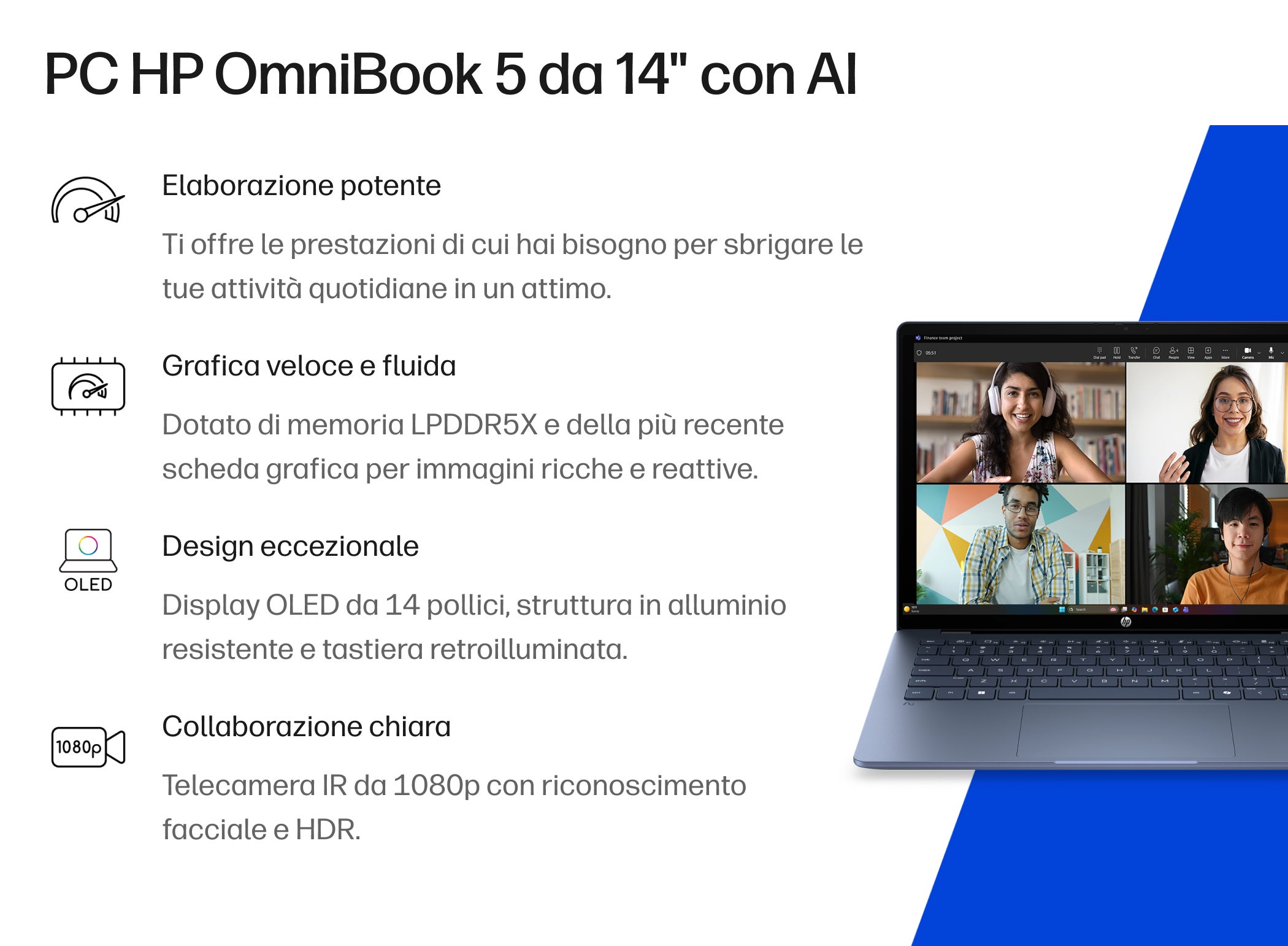 HP OmniBook 5 product image describing its display and features