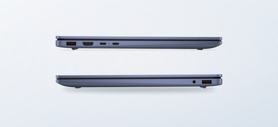 HP OmniBook 5 laptop shown in a product feature scene