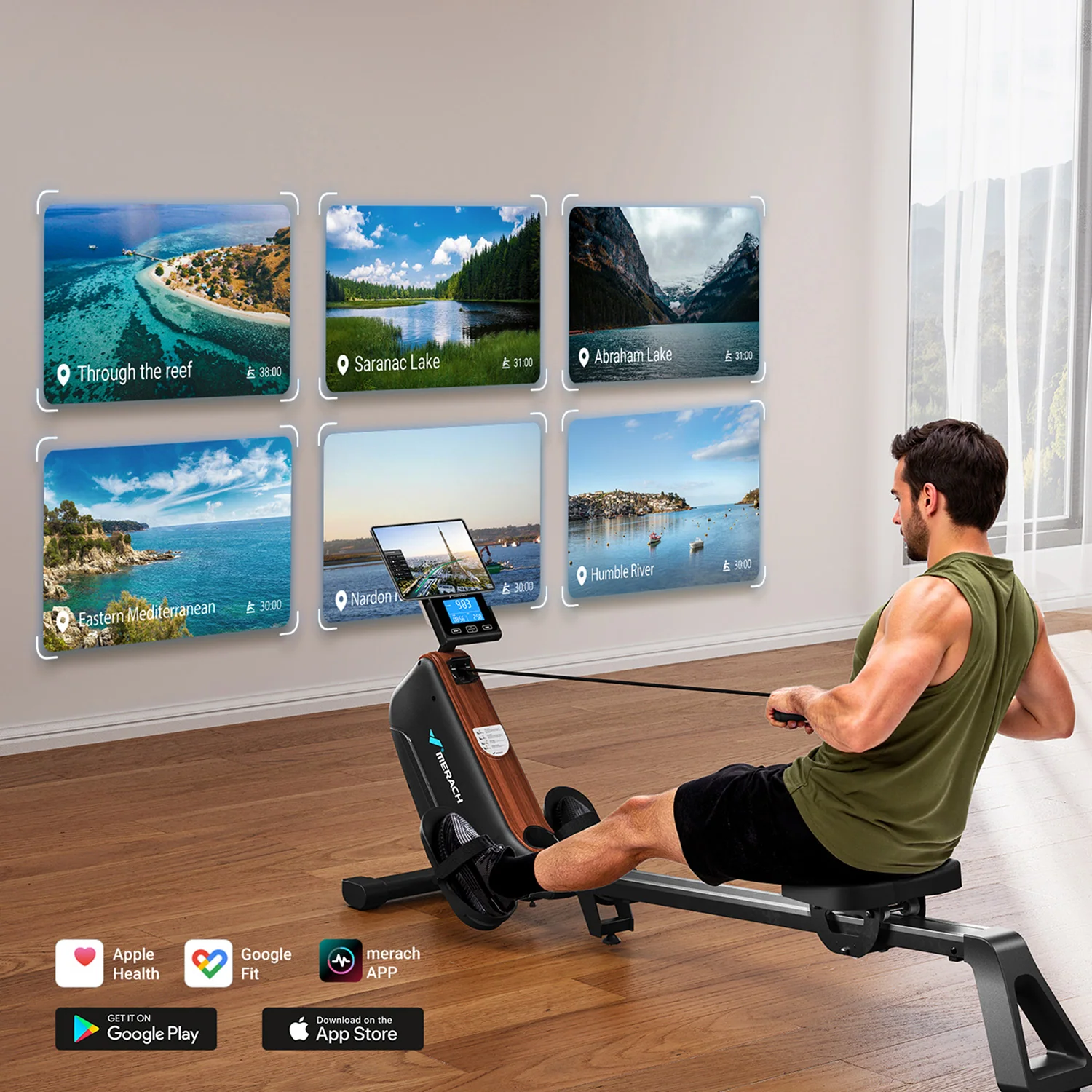 Merach R15 magnetic rowing machine shown on its product page