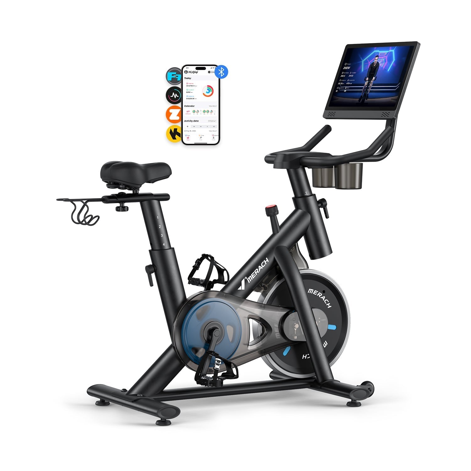 Merach exercise bike with an HD screen