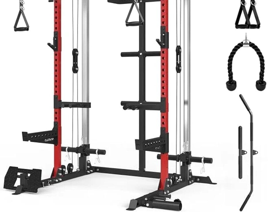 Red HR05 half rack functional trainer with pivot arms