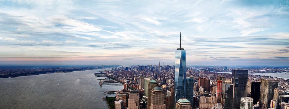 Daytime view across the New York skyline from One World Observatory