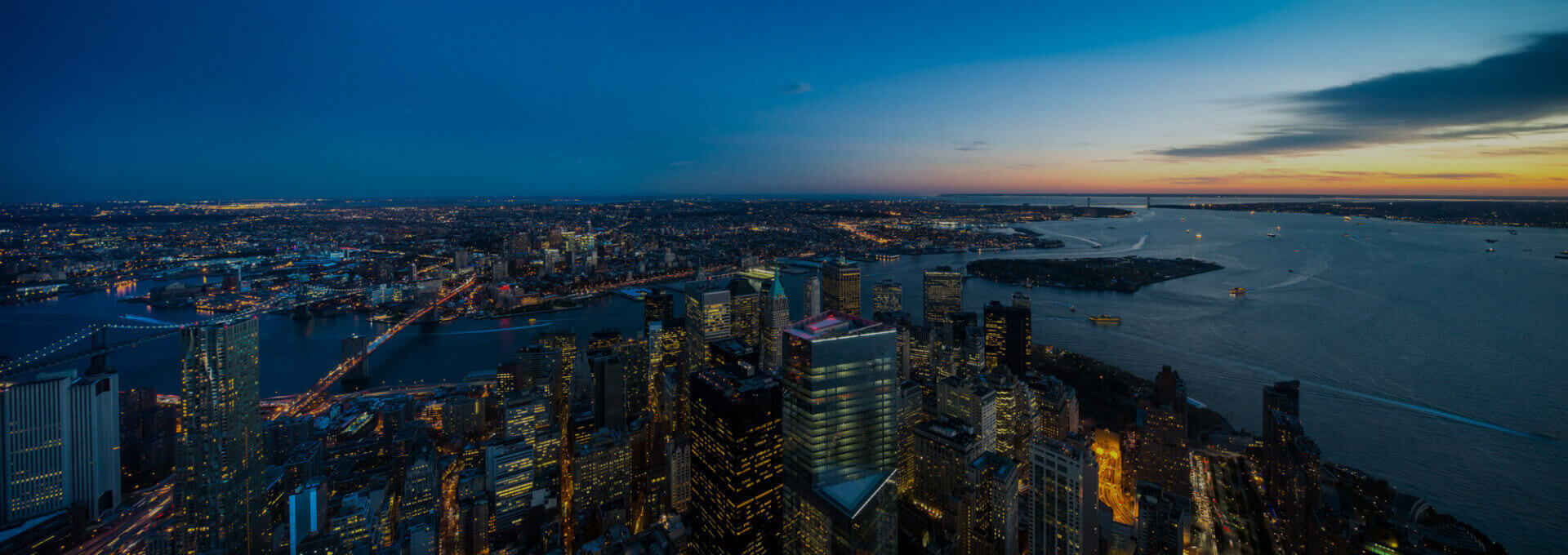 New York skyline at dusk viewed from One World Observatory