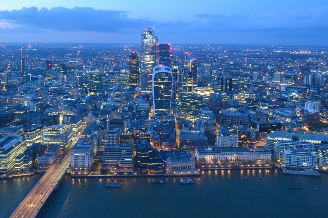 London skyline illuminated at dusk from The View from The Shard