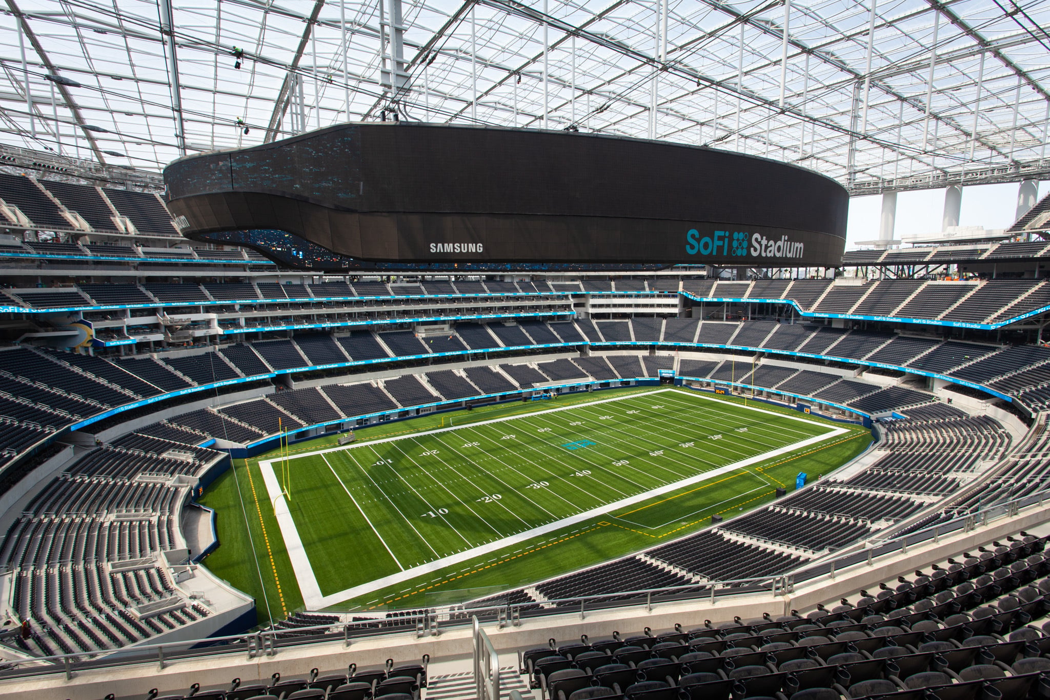 Interior view across SoFi Stadium toward the field