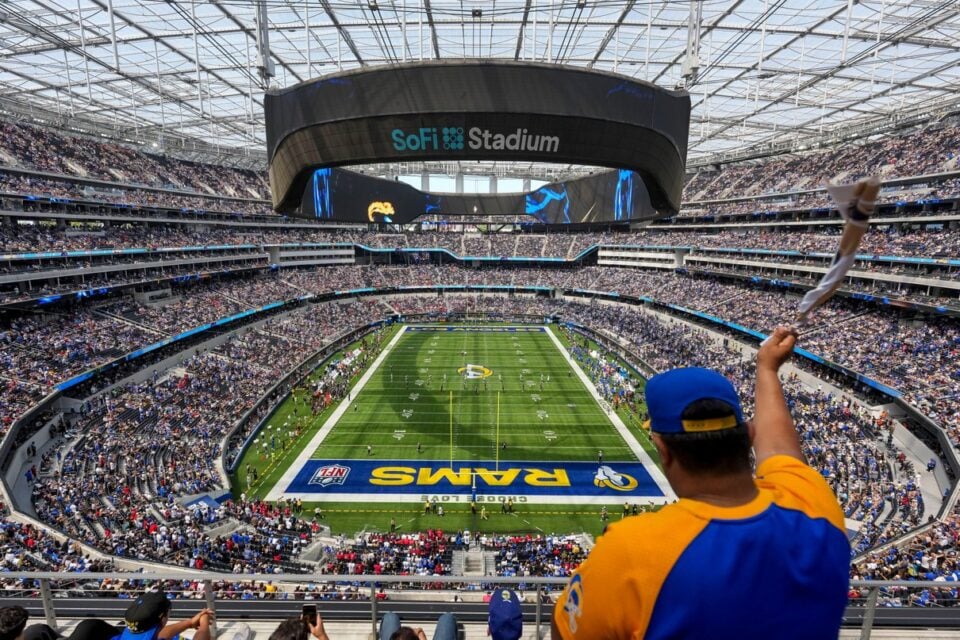 Rams crowd filling the SoFi Stadium seating bowl