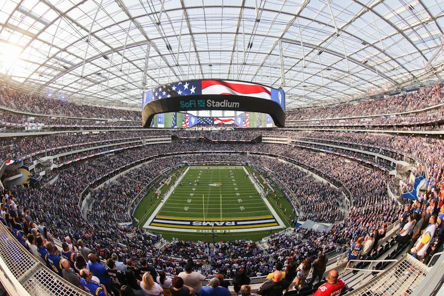 Rams crowd filling the SoFi Stadium seating bowl