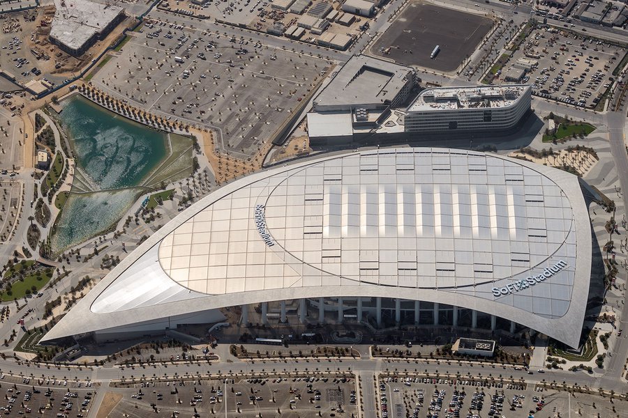Architectural view of the SoFi Stadium roof