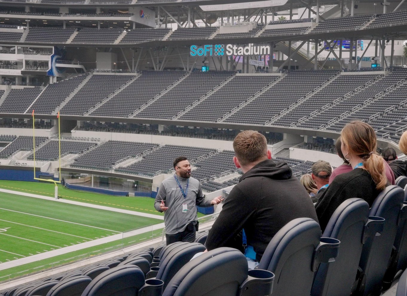 Visitors viewing the SoFi Stadium field