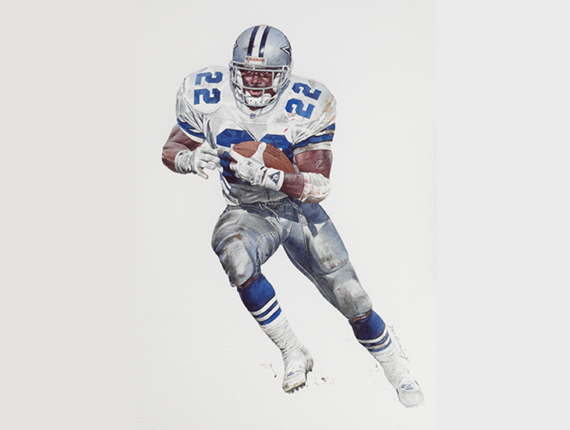 Cowboys running back Emmitt Smith in the Star’s legacy display