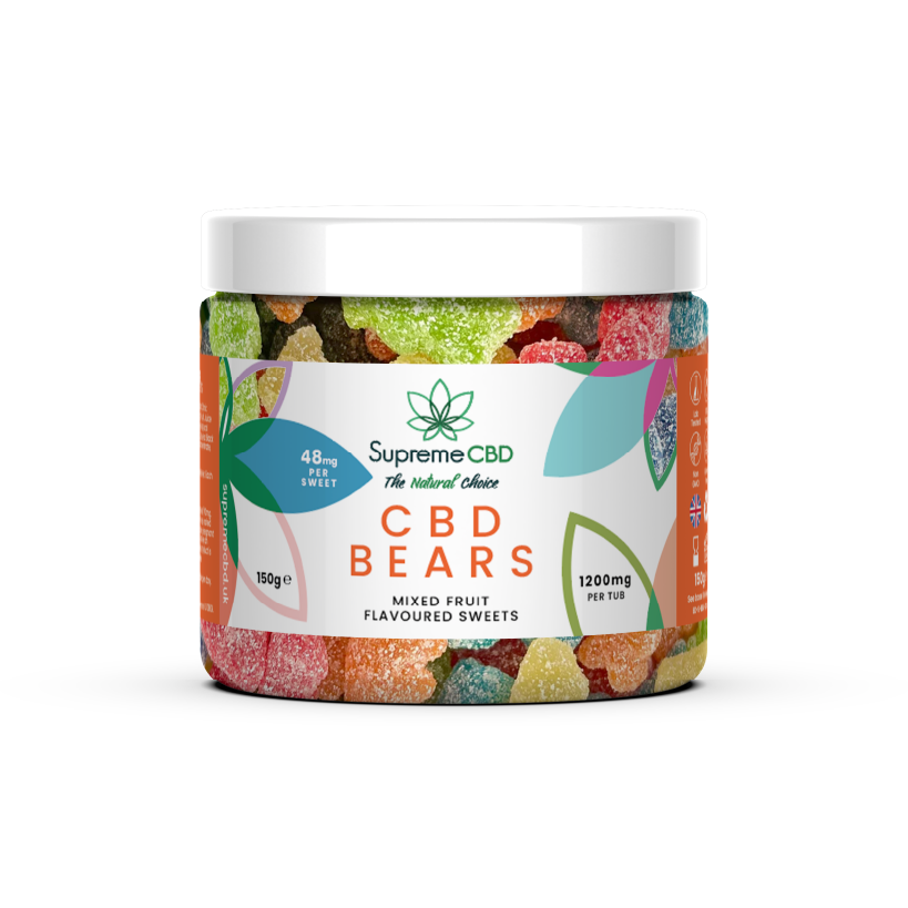 CBD gummy bears in their 1200mg tub from the SupremeCBD range
