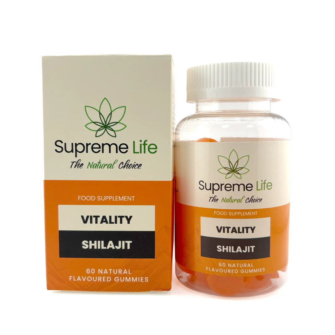 SupremeCBD orange flavour shilajit gummies in their product packaging