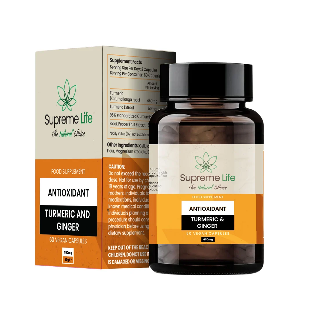 Supreme Life turmeric and ginger capsules bottle