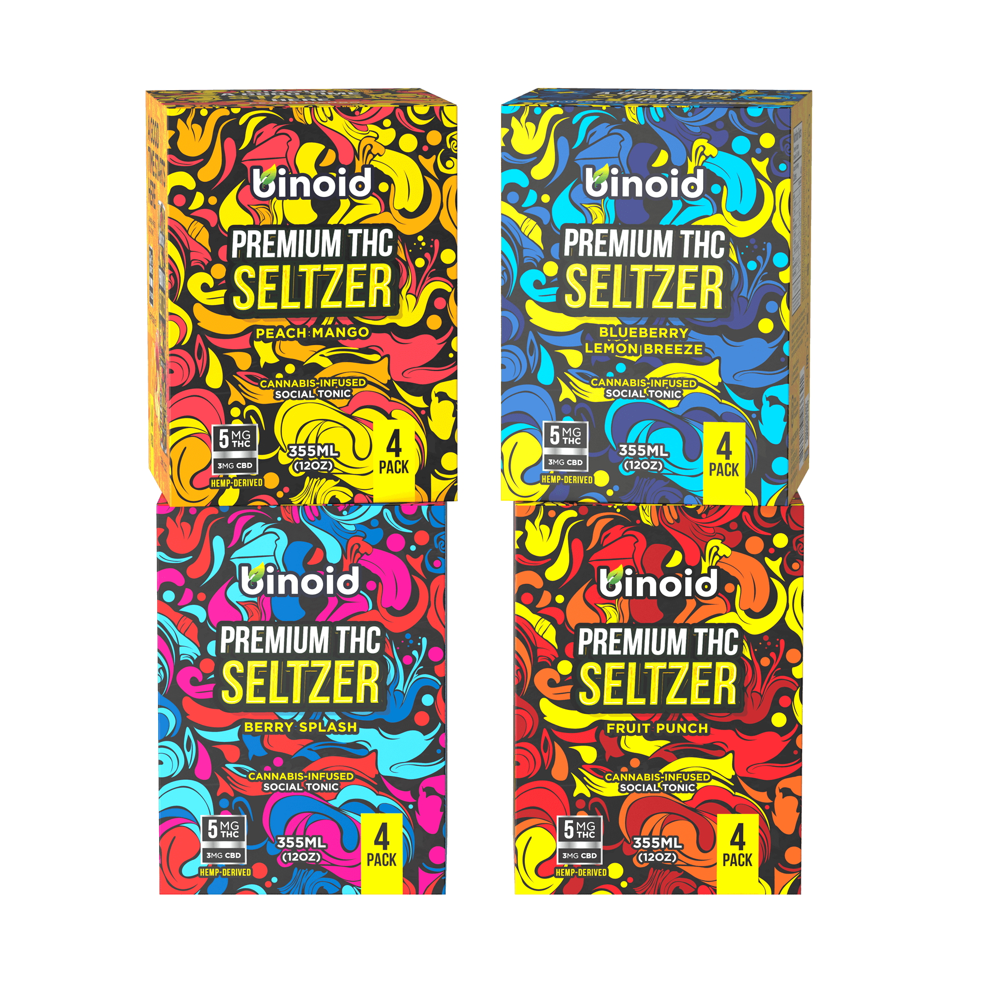 Binoid THC seltzer boxes
