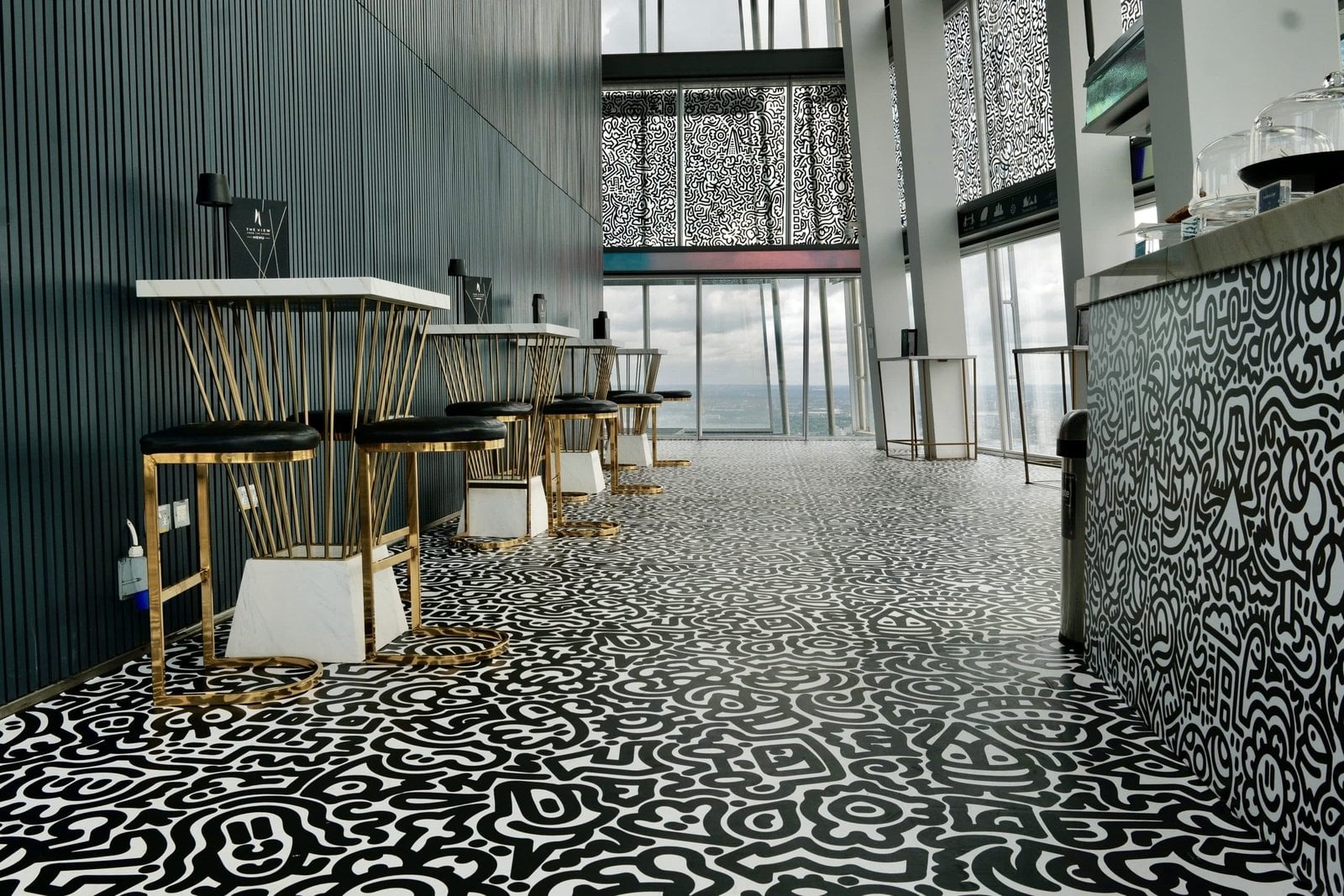 Empty patterned viewing lounge at The View from The Shard