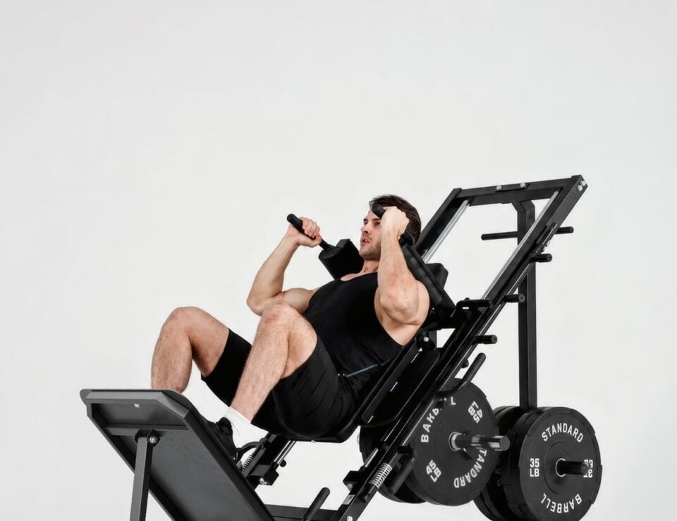 A man using the DD10 squat press machine